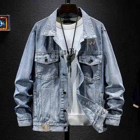高端牛仔外套男潮牌春秋宽松嘻哈刺绣潮流帅气上衣夹克百搭褂子男图片