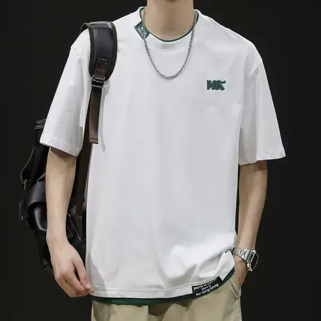假两件短袖t恤男士潮牌大码夏季24新款衣服男款纯棉男装胖子体恤商品大图
