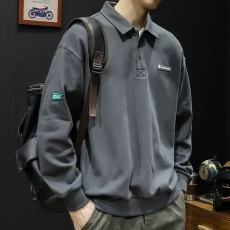 POLO卫衣男加绒春秋款男款百搭宽松大码春季2024新款上衣长袖重磅图片
