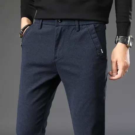 春季男裤子上班工作蓝色男士休闲长裤直筒宽松弹力百搭潮流磨毛呢商品大图