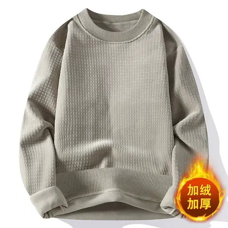 冬季重磅卫衣男士圆领加绒加厚打底衫韩版男装长袖纯色双面绒外套图片
