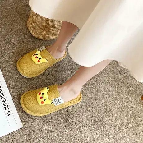 ins可爱派皮卡丘通家居拖鞋女秋冬四季室内舒适防滑包头棉拖鞋女商品大图