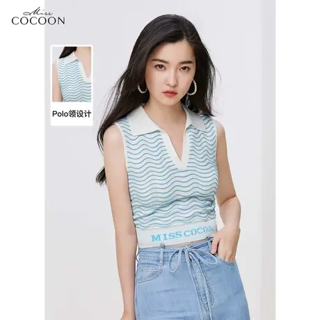 miss COCOON条纹针织背心女2023夏装新款内搭打底衫百搭无袖上衣商品大图