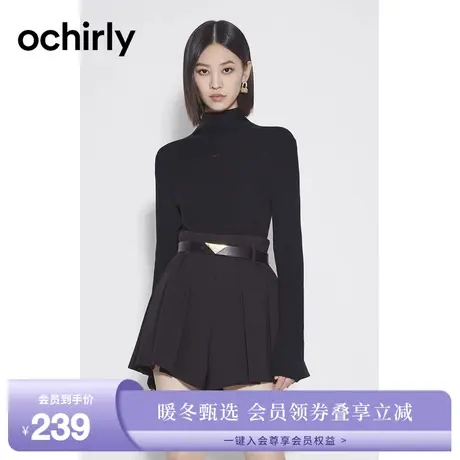 黑标系列 欧时力 纯羊毛高领毛衣女 新款秋装字母钻章打底上衣图片