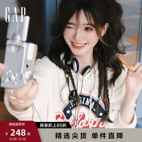 Gap女装春季2024新款纯色法式圈织软卫衣美式复古连帽上衣429363图片