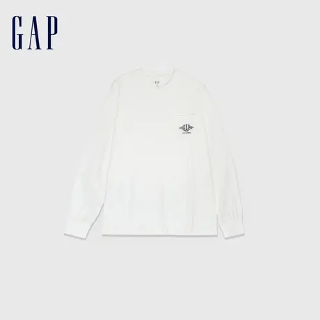 Gap男女装2024春季新款竹节棉logo口袋圆领长袖T恤休闲上衣876990图片