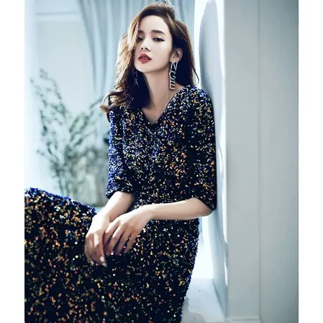 晚礼服裙女高端宴会长款气质主持亮闪闪高贵大合唱团演出服女长裙图片