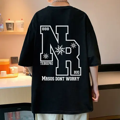 2023夏季新款美式T恤男短袖ins潮牌半袖男装重磅港风宽松纯棉体恤商品大图