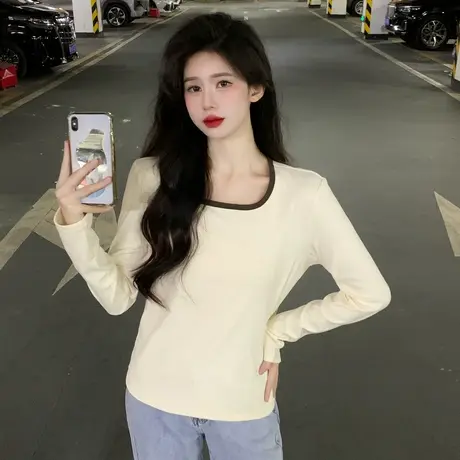 唐狮方领内搭打底衫女秋冬季2024新款独特上衣超好看长袖体恤1.4商品大图