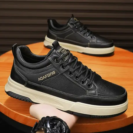 男鞋春夏季潮流黑色防滑劳保板鞋男款厚底休闲百搭皮鞋2024年新款图片