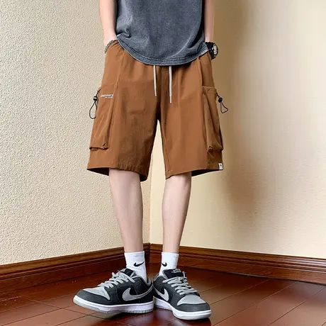 美式工装裤男夏季纯色高街多口袋直筒短裤潮流宽松运动休闲五分裤商品大图