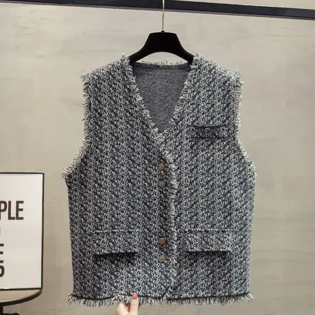 流苏v领针织开衫马甲背心女2024春秋新款宽松外穿马夹毛衣坎肩潮商品大图