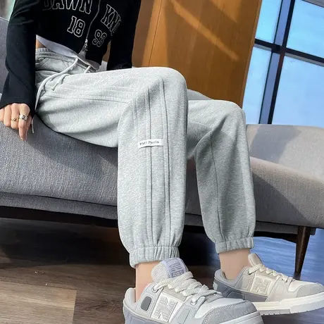 灰色休闲运动裤女春秋2024新款高腰宽松显瘦直筒百搭灯笼束脚卫裤图片