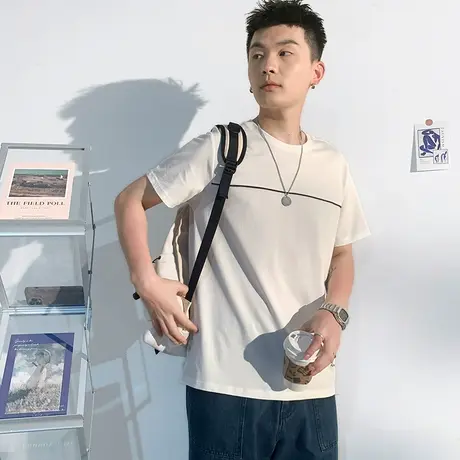 唐狮夏季纯棉短袖t恤男士潮休闲宽松圆领夏装打底衫半袖衣服体恤图片