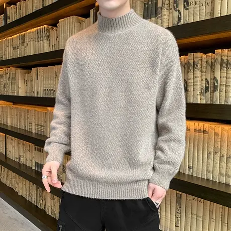 秋冬季半高领毛衣男士加厚2020新款毛线衣保暖打底上衣服男针织衫商品大图