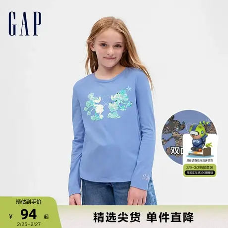 【迪士尼联名】Gap女童春秋双面亮片T恤儿童装洋气合身长袖793886商品大图
