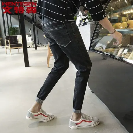 春夏男生九分牛仔裤弹力青少年休闲裤修身小脚裤子男韩版潮流百搭商品大图