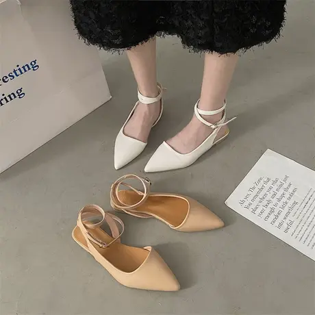 平底凉鞋女款2024新款夏季凉鞋女鞋尖头包头气质法式绝美小跟鞋子商品大图
