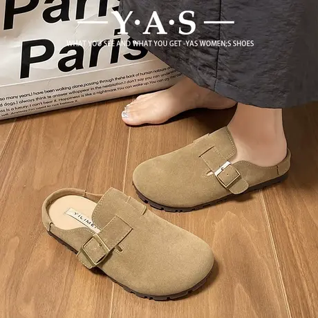 勃肯鞋女2024春季新款包头半拖博肯鞋一脚蹬懒人鞋平底凉拖鞋外穿图片