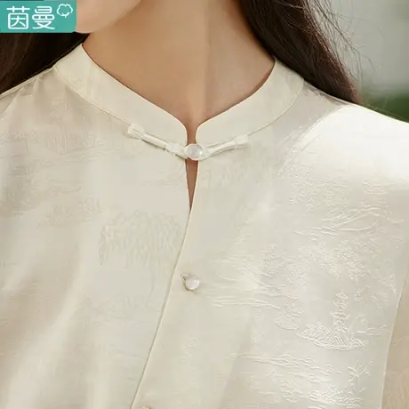 茵曼新中式国风上衣衬衫长袖打底衬衣女款2024年新款立领高端春秋图片