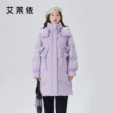 艾莱依蝴蝶装饰外套女2023年设计感花苞袖时尚连帽长款鸭绒羽绒服商品大图