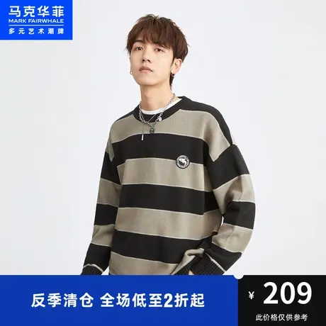 马克华菲条纹装饰鲸鱼贴标圆领针织衫男2023春时尚休闲宽松套头图片