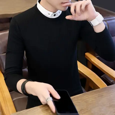 假两件毛衣男衬衫领针织衫男士秋装上衣服春秋款衬衣假领潮流线衣商品大图