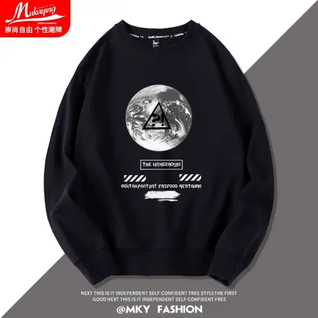 美式复古oversize宽松卫衣男圆领潮牌ins男士无帽长袖加绒秋冬款图片