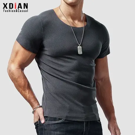 冬季短袖男加绒加厚双面德绒t恤无痕保暖磨毛内搭半袖打底衫秋冬商品大图