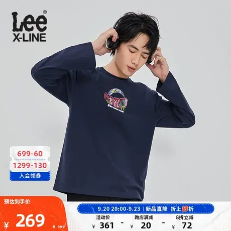 LeeXLINE23秋冬新品舒适版印花圆领海军蓝男长袖T恤LMT0070923RX图片