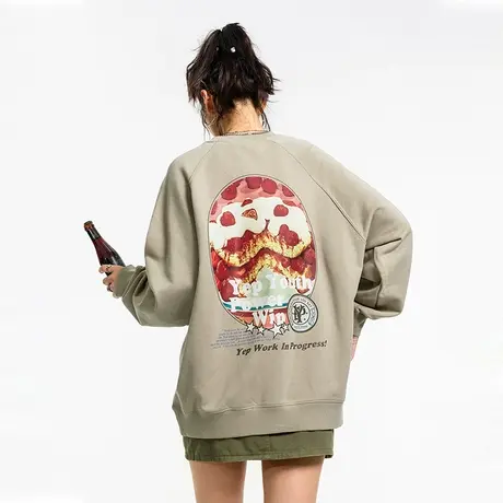 yep春秋圆领插肩袖卫衣女原创小众设计感宽松oversize外套ins潮牌商品大图