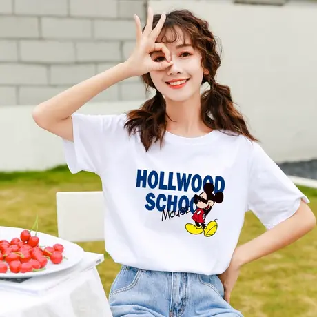 短袖米奇t恤女夏季2023新款纯棉圆领半袖宽松韩版印花上衣服ins潮商品大图