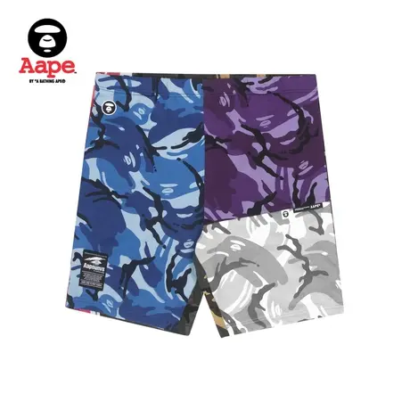 Aape旗舰店男装春夏多色迷彩拼接字母印花松紧潮流短裤6858XBI图片