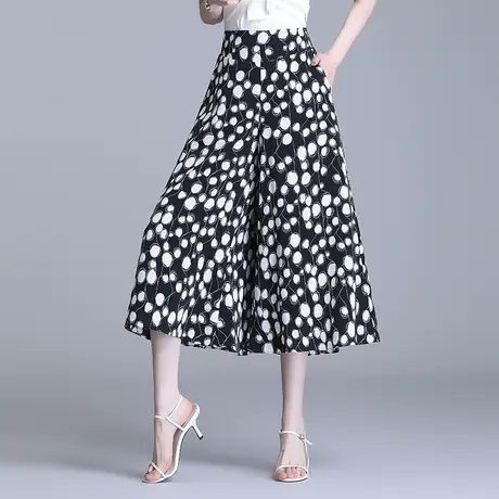 时尚裙裤阔腿裤女春夏2023新款宽松高腰垂感休闲七分裤波点雪纺裤商品大图