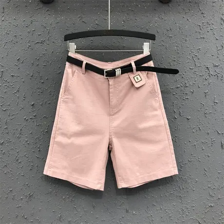 粉色百搭减龄ins潮高腰休闲直筒裤欧货新款a字阔腿宽松五分裤女夏商品大图