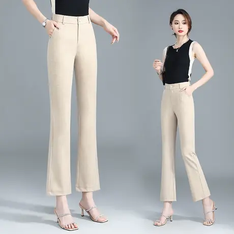 冰丝麻微喇裤女夏季薄款高腰宽松显瘦垂感2023新款时尚九分喇叭裤图片