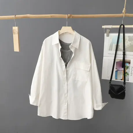 慵懒风外套衬衫女长袖2023秋装新款韩版宽松纯色休闲衬衣上衣开衫图片