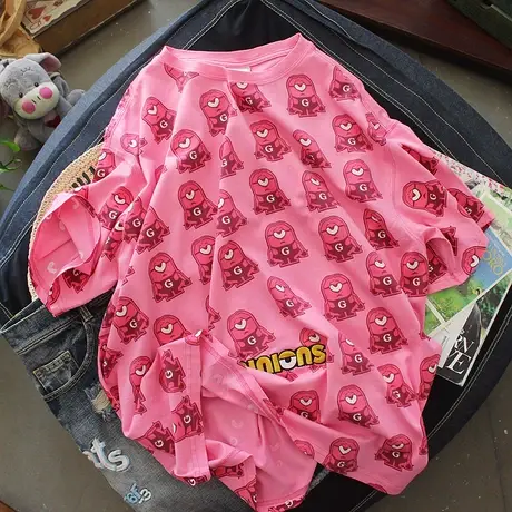 短袖t恤女2021夏季新款韩版宽松时尚减龄重工满印刺绣中长款裙子商品大图