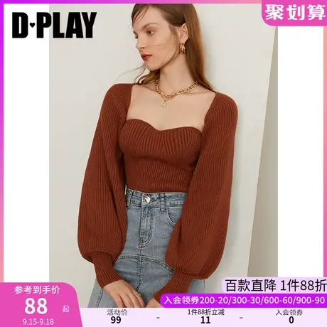 DPLAY秋装新法式外穿连袖针织披肩ins超短款焦糖色针织外套图片