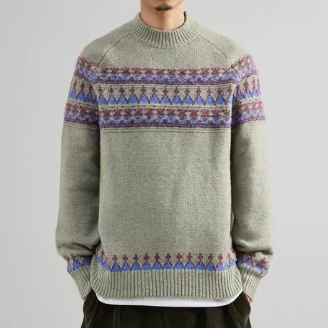 双11限量特价男士圆领毛衣2022秋冬新款潮百搭套头加厚名族风上衣图片