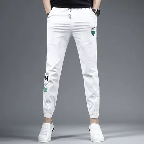 黑色休闲裤男夏季潮牌修身束脚白色冰丝弹力百搭男士弹力薄款裤子商品大图