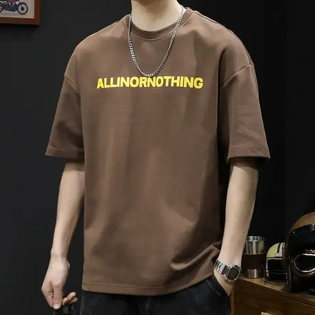 重磅美式短袖t恤男夏季潮牌23新款宽松大码男士字母体恤圆领男款图片