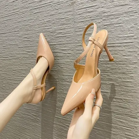 尖头一字带凉鞋女2023年夏季新款后空气质女神范高跟鞋性感职业鞋商品大图
