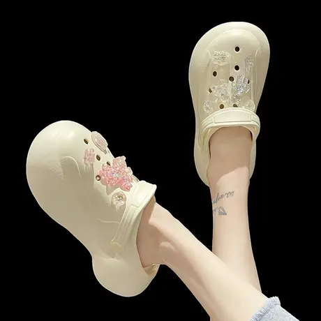 增高包头洞洞鞋女2023新款外穿厚底网红时尚水晶熊松糕沙滩凉拖鞋商品大图