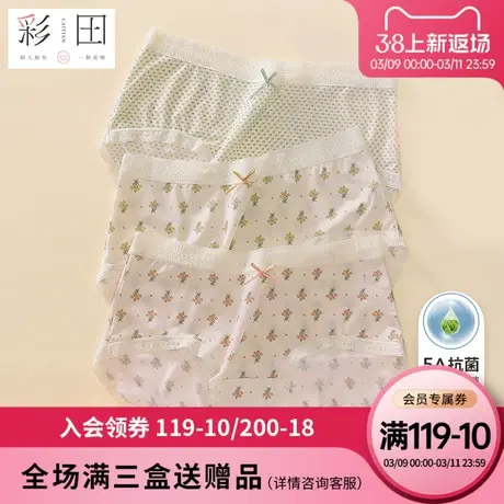 彩田夏季新款女生中腰植物印花轻薄透气茶多酚抗菌裆锦纶三角内裤商品大图