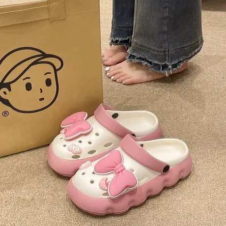 洞洞鞋女款夏季外穿可爱少女心蝴蝶结厚底防滑两穿沙滩包头凉拖鞋图片