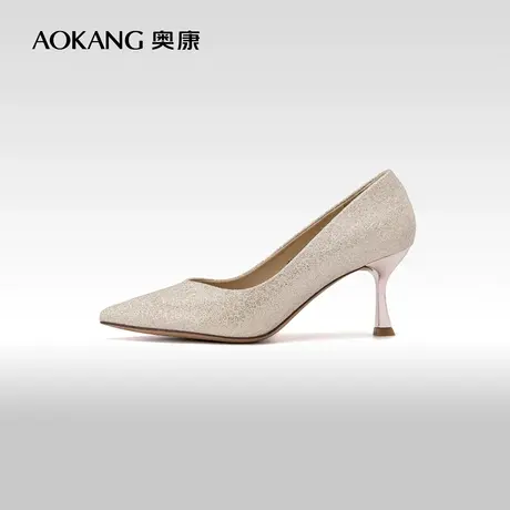 【爱与面包】奥康女鞋 春秋季新款法式尖头婚鞋婚宴敬酒鞋商品大图