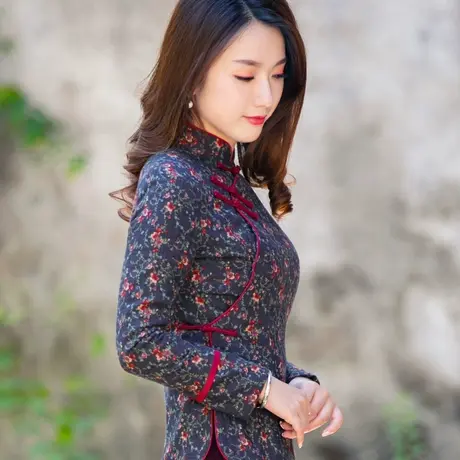 筠雅唐装女冬棉袄茶服中国风女装旗袍式上衣中式盘扣复古年轻棉衣商品大图