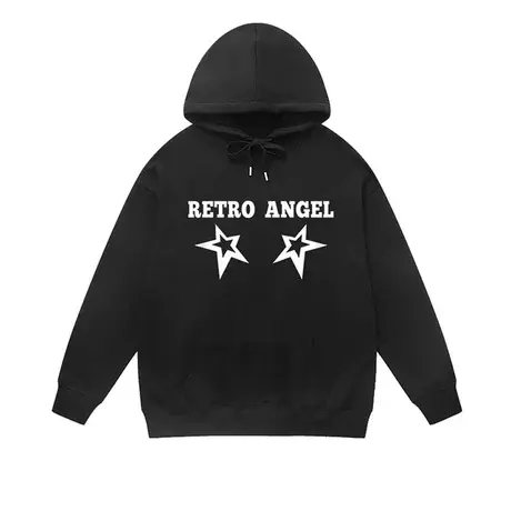 美式街头风星星设计感连帽卫衣男女秋冬季vintage复古宽松上衣商品大图