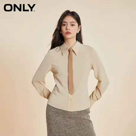 ONLY2023冬季新款学院风简约复古显瘦收腰翻领衬衫女|123405008商品大图